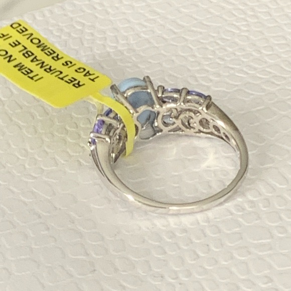 Signed STS 925 Sterling Silver Oval Larimar Blue Gemstone Ring Sz 8h - Picture 10 of 14